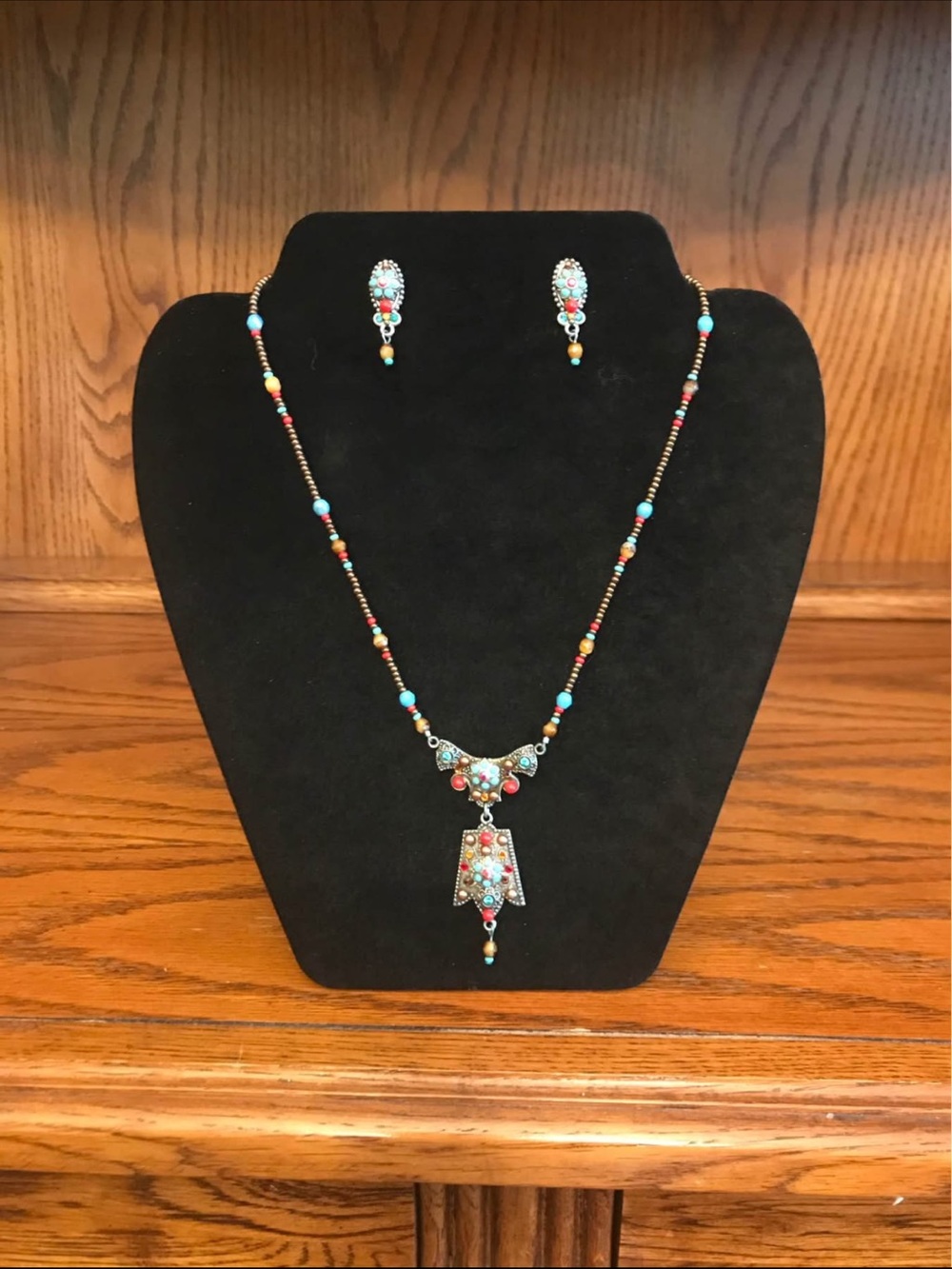 F.A.I.T.H Vintage Bohemian Multicolor Bead Pendant Necklace & Earring Set